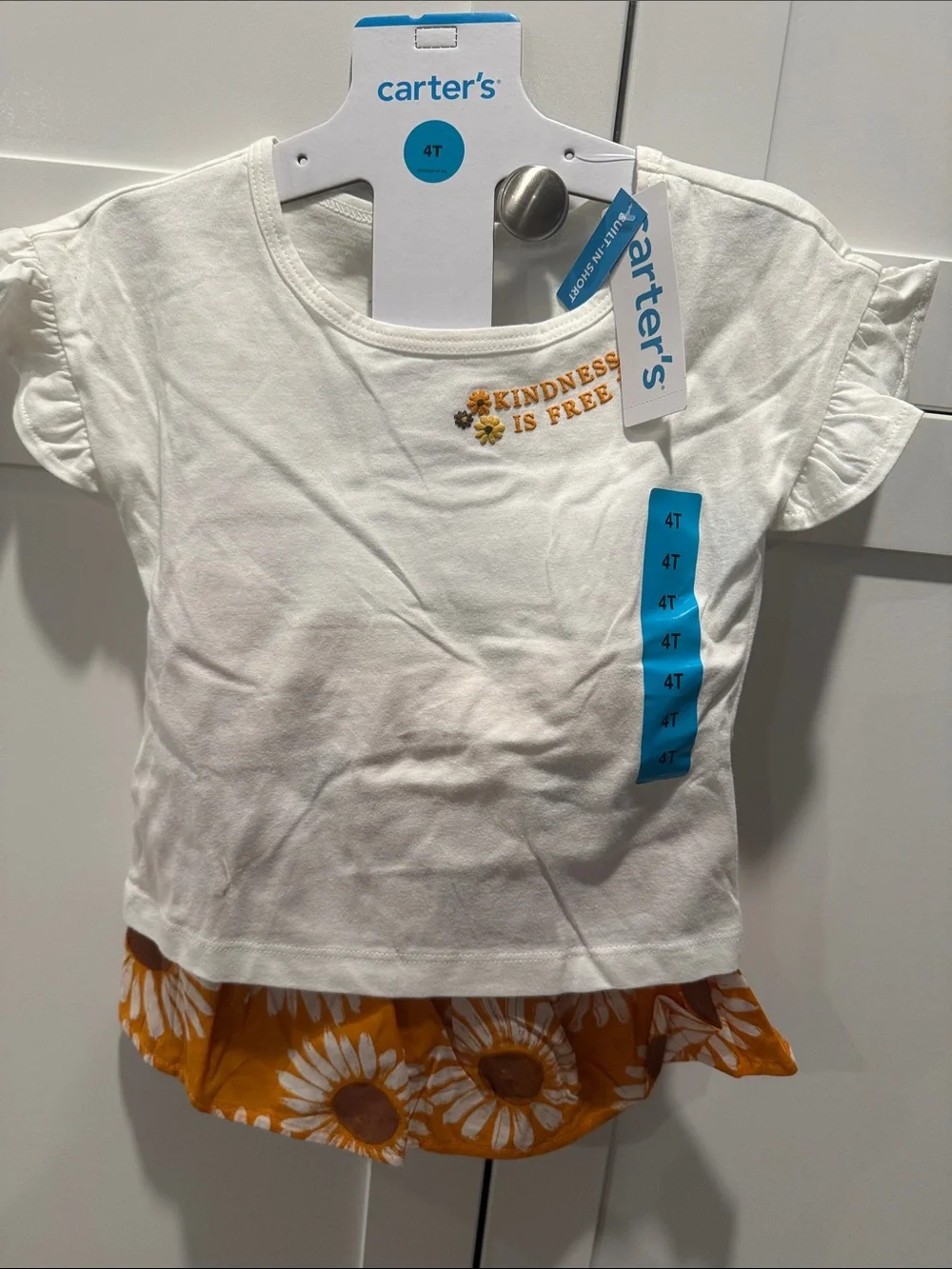 Carter's White Short-Sleeve Top with Orange Sunflower Ruffle